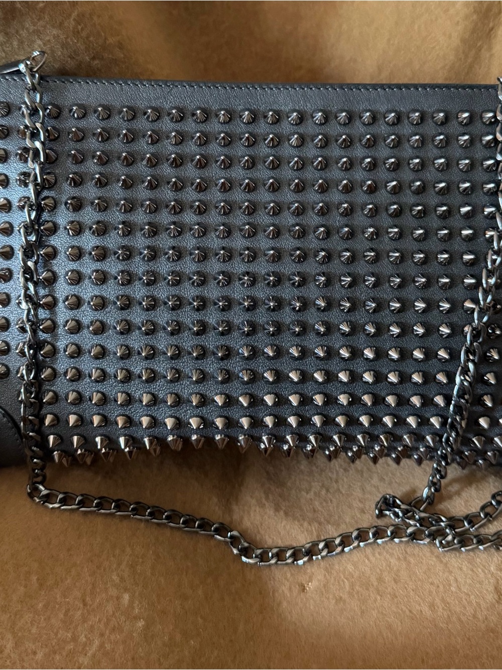 Christian Louboutin Panettone Spiked Clutch/Crossbody in Dark Gray Metallic